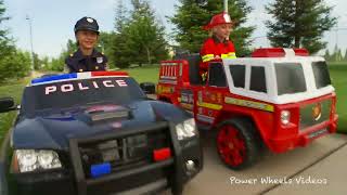 Kid Trax Police Dodge Charger vs Kid Motorz Fire Engine - Power Wheels Race!