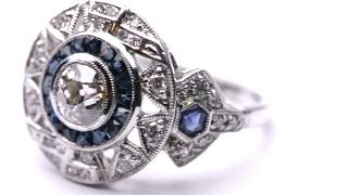 Dramatic Art Deco 2.53ct Diamond \u0026 Sapphire Target Ring in Platinum