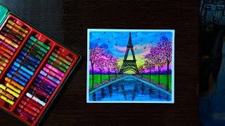 Oil pastels drawing - Eiffel tower landscape scenery - easy to make#art#drawing#oilpastels