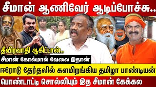 சீமான் ஆணிவேர் ஆடிப்போச்சு பொண்டாட்டி சொல்லியும் கேக்கல ஈரோடு தேர்தலில் களமிறங்கிய தமிழா பாண்டியன்