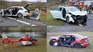 FRONTALUNFALL FORDERT 4 VERLETZTE - (darunter ein Säugling) - 2 RETTUNGSHUBSCHRAUBER \u0026 FEUERWEHR