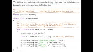 Java Program: Using Java Floor, Ceil, Sine, Cosine, Tangent and Random Classes to solve problem.