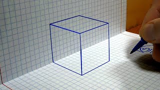 How to Draw a Cube   3D Trick art on Graph paper