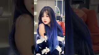 Asian girl haircuts hair dye blue color straightener hair long straight hair cut