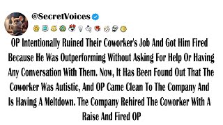 OP Intentionally Ruined Their Coworker's Job And Got Him Fired Because He Was Outperforming Witho...