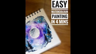 EASY WATERCOLOUR PAINTING IN 4 MINS  ( MOONSCAPE )