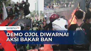 Demo Ojol Tuntut Penetapan Aturan Tarif, Diwarnai Aksi Provokasi dan Bakar Ban