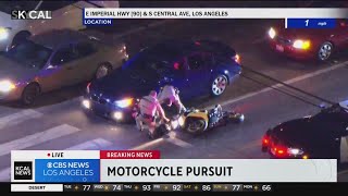 CHP officers push motorcyclist off bike, ending high speed pursuit through LA County