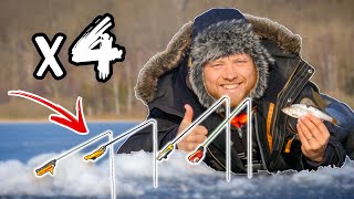 Ice Fishing For Baitfish - NEW METHOD (4 Rods) | Team Galant