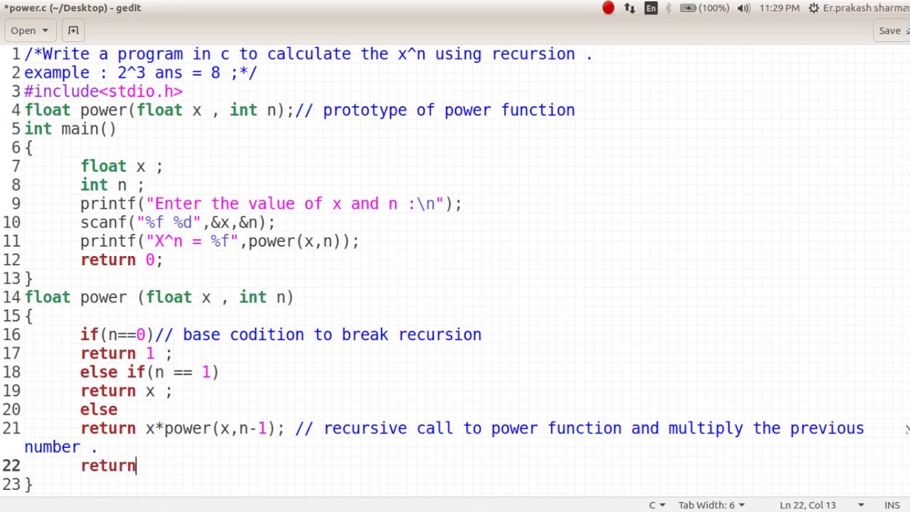 Calculate X^n Using Recursion In C. - YouTube