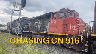 (Rare SD40-2W Unit) Chasing CN W916 (Weed Spray Train) with 5722 and 5349 From Washago to Pefferlaw