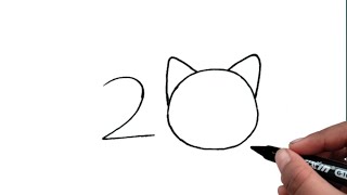 How To Draw Cat From Number 20 | Cat Drawing For Kids ||