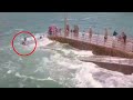 devon footage shows moment girl is swept into the sea by huge wave