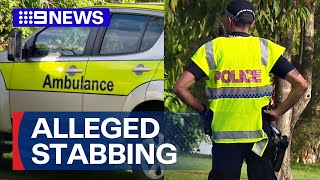Man fighting for life after alleged stabbing near school | 9 News Australia