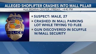 Police arrest alleged shoplifter who crashed car into pillar at mall parking lot