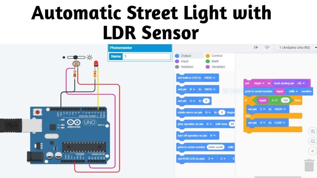 Light Sensor Ldr With Arduino In Tinkercad Arduino Block Coding ...