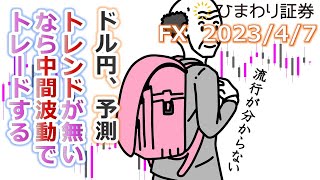 【ドル円予想★FX公開トレード】トレンドが無いなら中間波動でトレードする。引き付けての売りは132円86銭待ち【ローソク足トレード手法】2023年4月7日のチャート分析