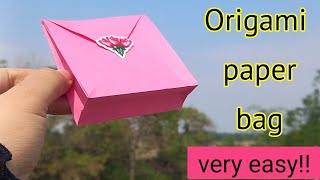 Origami paper bag|DIY paper bag|How to make paper bag at home|Easy paper craft|No glue paper craft