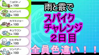 【ポケモン剣盾】雨と霰でスパイクチャレンジ 1日目  (全員色違い)