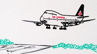 Air Canada landing plane easy to draw on a whiteboard| B747 aeroplane online whiteboard drawing