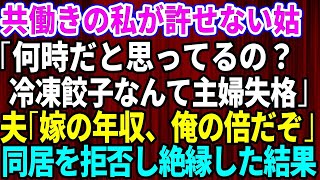 【スカッとする話】夫婦共働きの私が気に入らない嫁いびり大好きな姑「何時だと思ってるの？冷凍餃子なんて主婦失格」夫「あいつの年収、俺の倍だけど」姑「え？」→キレた私が同居を拒否し絶縁した結果