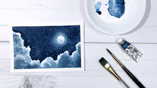 Easy Watercolor Tutorial | Step-by Step Moon and Clouds Watercolor