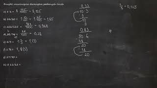 Znajdź rozwinięcia dziesiętne podanych liczb. a) 8 ⅛  b) 33/20  c) 121/125  d) 21/75  e) 4/3