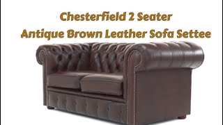 Chesterfield 2 Seater Antique Brown Leather Sofa Settee