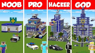 Minecraft TNT POLICE STATION HOUSE BUILD CHALLENGE - NOOB vs PRO vs HACKER vs GOD / Animation