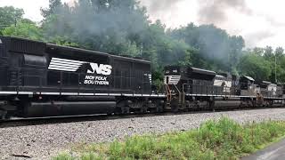 Smoking SD40-2s Lead Mixed Freight at Mecaslin Street