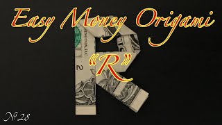 $1 Money Origami Letter “R” US dollar bill origami, Gift idea / お札で折り紙