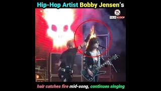 Hip-hop artist Bobby Jensen’s hair catches fire mid-song, continues singing!!.. Video goes viral