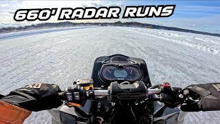 Can we break 130MPH in 660'!? Ice radar runs on the turbo 1200!