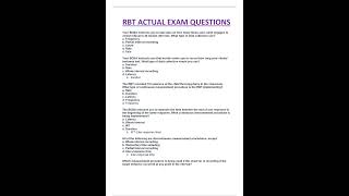 RBT ACTUAL EXAM QUESTIONS AND ANSWERS NEW COMPLETE GUIDE SOLUTION100 ACCURATE ANSWERS RATED A