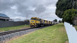 TasRail 2054 2051 #46 Coal train with cement containers crossing Arthur Street Perth