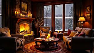 Winter Night in Cozy Room Ambience ❄ Warm Jazz, Blizzard, Howling Wind & Fireplace Sounds for Sleep