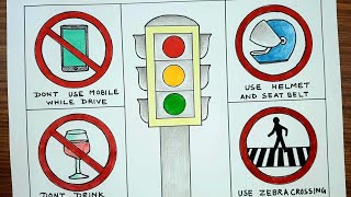 Road Safety drawing for beginners | Sadak Suraksha Rules  drawing |