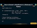 How to Convert a DataFrame to a Dictionary in Python