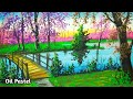 Oil pastel drawing/How To Draw Lake,Forest,Tree/Fancy art/Easy Oil Pastel Drawing for Beginner