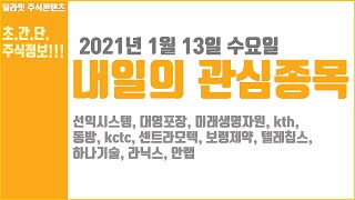 내일의 관심종목 1월 13일 단타매매 급등주발굴법 주식종목선정 딜라잇티비