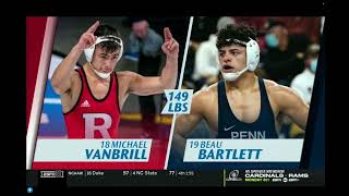 149LBS: Mike Vanbrill Vs Beau Bartlett (Rutgers Vs Penn State 2022) Big Ten Wrestling Matchup