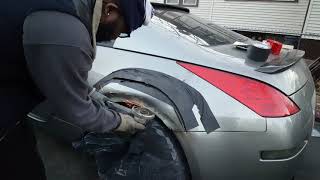 350z crown carbon crafting widebody install part 1 - insane widebody bagged 350z build