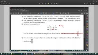 P107 SOLVING A LINEAR SYSTEM USING ITERATIVE METHOD PROBLEM