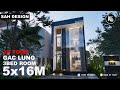 Thiết kế NHÀ GÁC LỬNG Ngang 5M hiện đại mới nhất năm 2024 | luxury small house design tiny