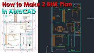 2 BHK Plan in AutoCAD | 2 BHK House Plan | For Beginners