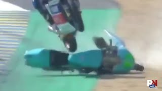 Motorcycle Racer Makes The Best Escape From A Pileup