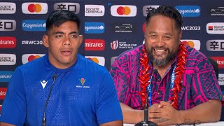 Samoa react to their opening win over Chile in the Rugby World Cup
