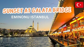 Turkey Istanbul Galata Bridge Walking Tour | beautiful Sunset View | Sea food Restaurants | 4K HDR