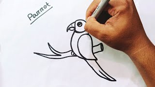 How To Draw A Cute Parrot With Number 1 | Parrot Drawing Easy Step By Step | Bird Drawing Tutorial