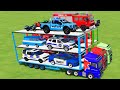 TRANSPORTING CARS, AMBULANCE, POLICE CARS, FIRE TRUCK OF COLORS! WITH TRUCKS! - FS 22